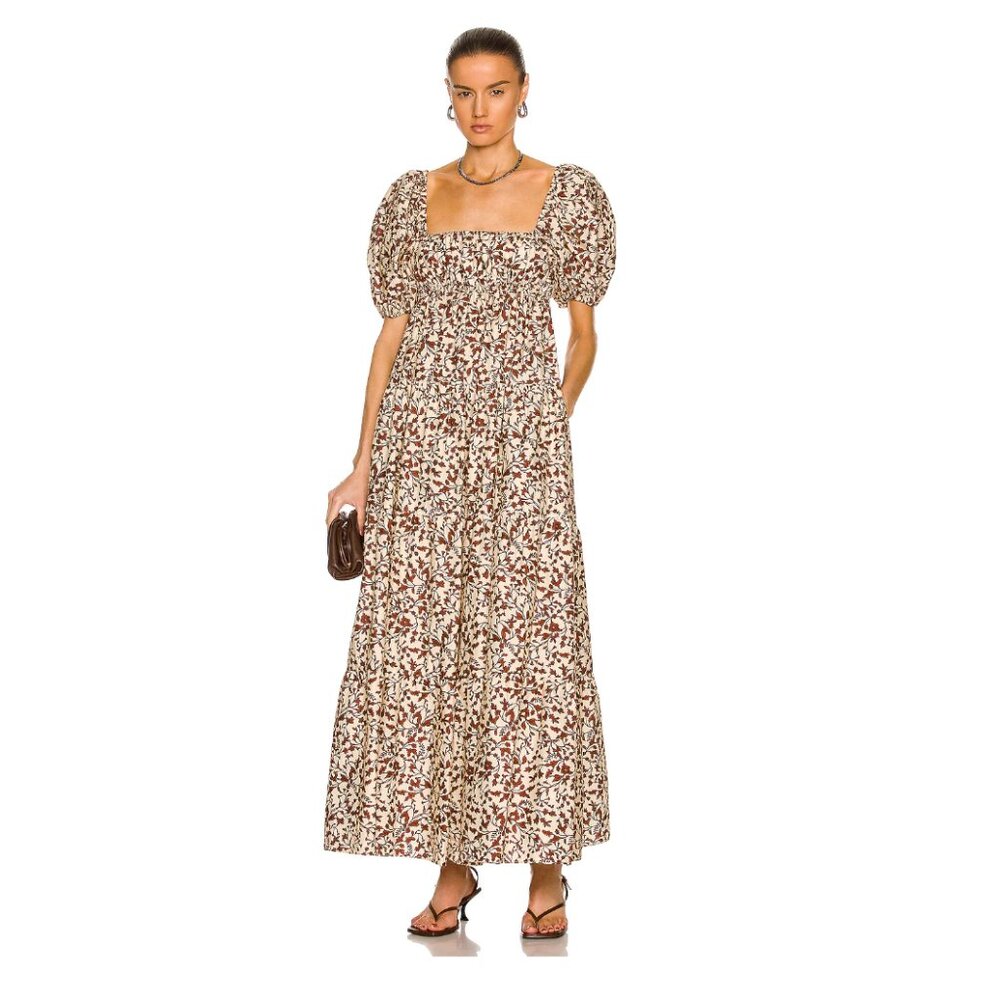 MATTEAU Shirred Tiered Dress in Santal